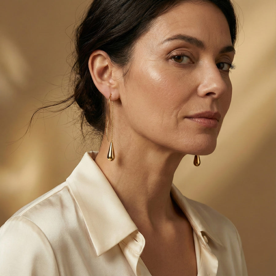 ALB Custom Gold Teardrop Threader Earrings *Final Sale*