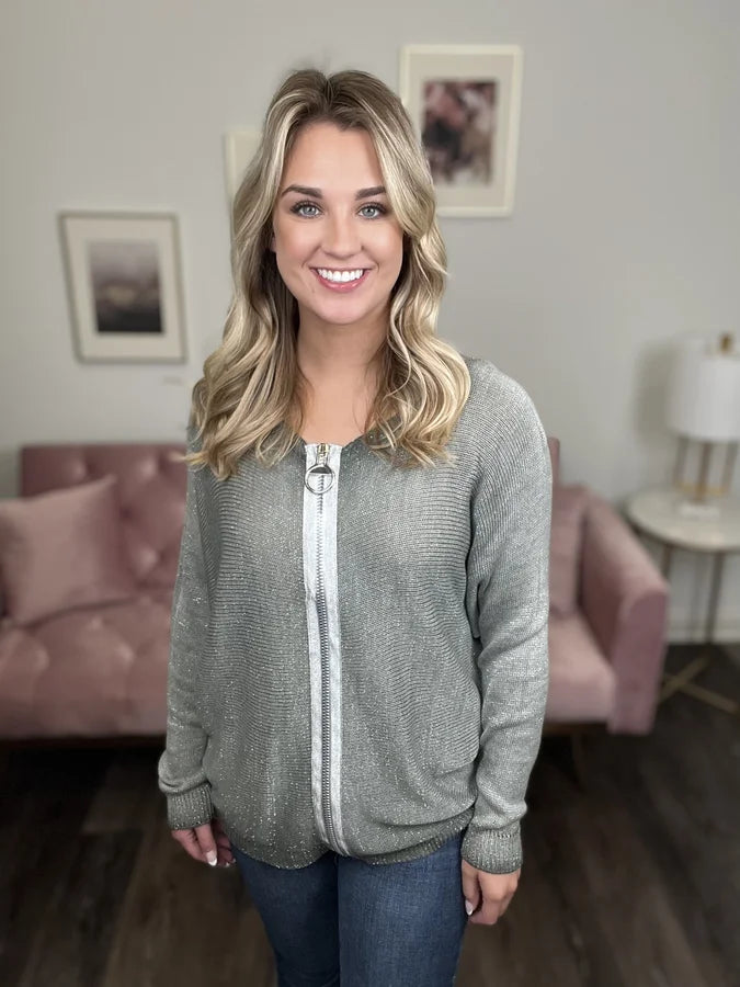 Make Me Smile Women's Relaxed Dolman Sleeve Zipper Back Top *Final Sale*