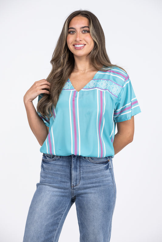 Sterling Jane Women's Striped Short Sleeve Top