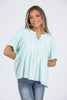 Move On Women's Pleated Rolled Short Sleeve Top