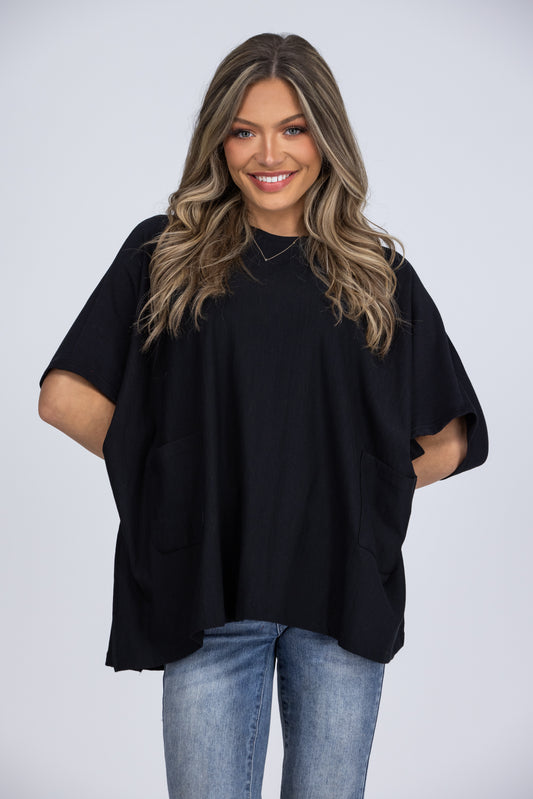 Drop Of Love Women's Front Pocket Loose Short Sleeve Top *Final Sale*