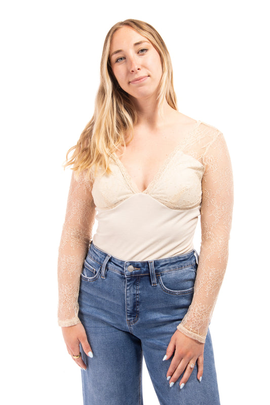 Dreams Are Made Of Lace Women's V-Neck Long Sleeve Bodysuit *Final Sale*