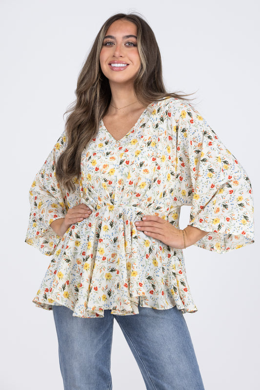Queen Of Floral Women's Peplum Flowy Long Sleeve Top
