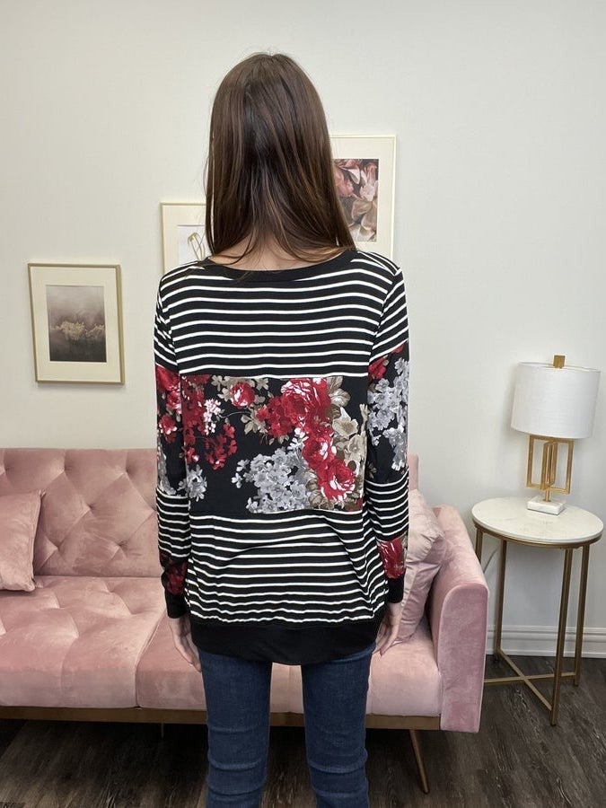 Let's Meet Up Women's Floral Striped Long Sleeve Top *Final Sale*