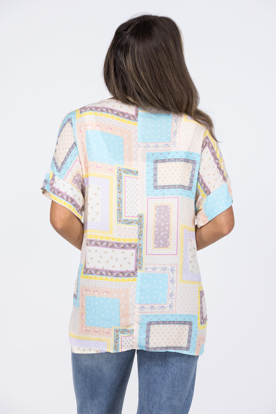 Pattern Perfect Women's Multi Pattern Hi-Lo Short Sleeve Top