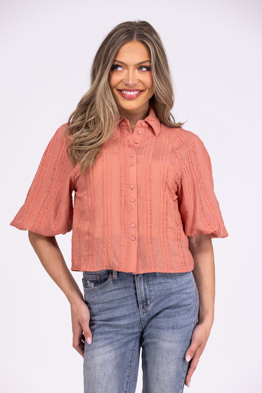 Take Me Out Women's Button Down Short Sleeve Crop Top *Final Sale*