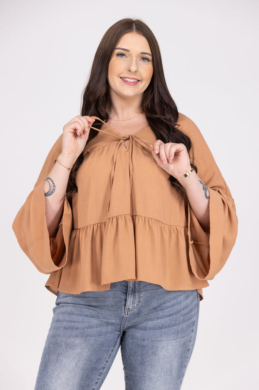 Megan's Women's Tiered Bodice Bell Sleeves Blouse Top