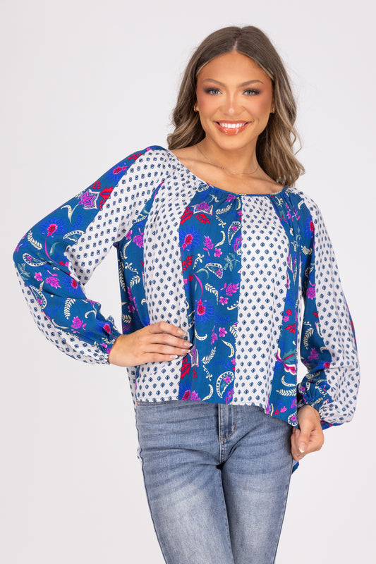 Loyal Shopper Women's Flowy Patterned Long Sleeve Top *Final Sale*
