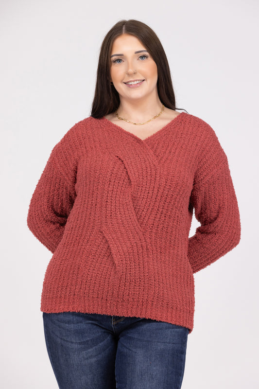 Sweetheart Women's Cross-Over Knit V-Neck Sweater