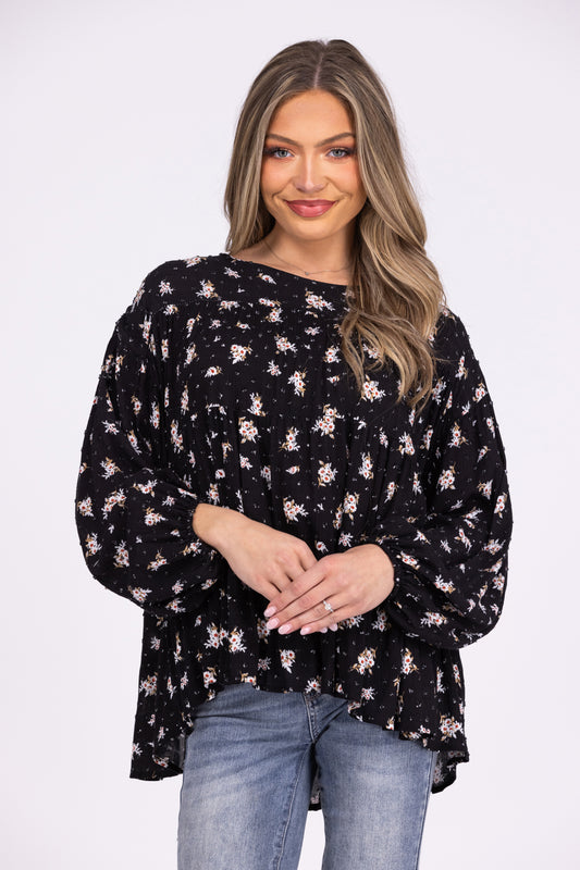 Party Festival Women's Swiss Dot Floral Long Sleeve Top