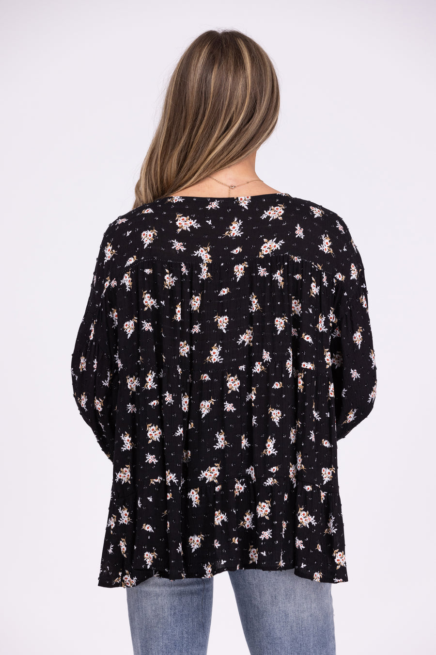 Party Festival Women's Swiss Dot Floral Long Sleeve Top