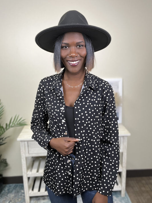 Once You Know Women's Polka-Dot Button Down Long Sleeve Top *Final Sale*