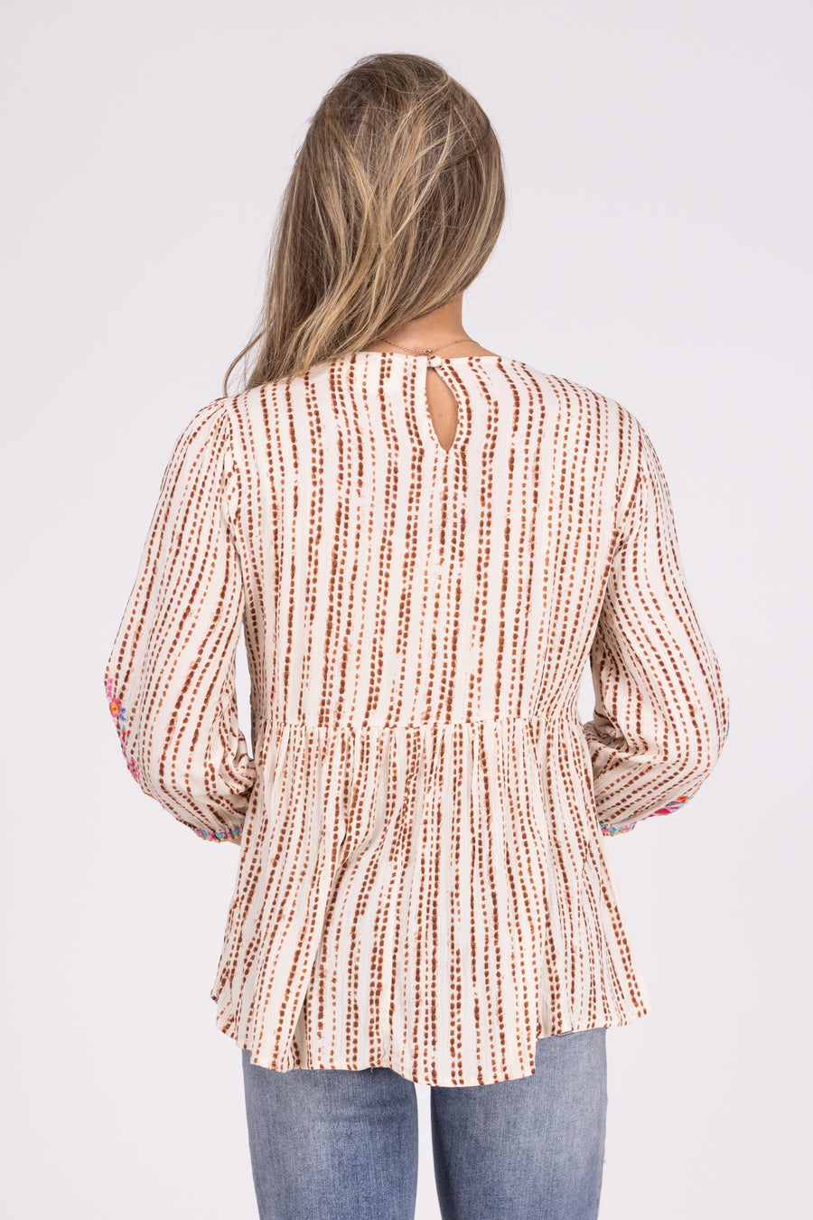 Dancing Through It Women's Babydoll Embroidered 3/4 Sleeve Top