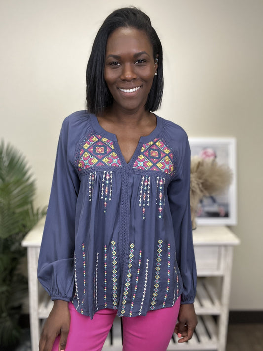 Take a Walk Embroidered Lace Long Sleeve Top *Final Sale*