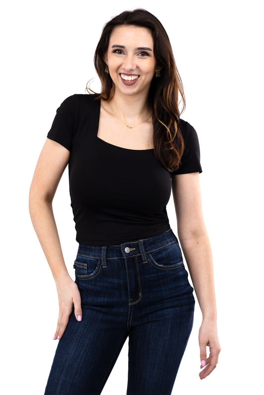 Women's Slim-Fit Square Neck Short Sleeve Top *Final Sale*