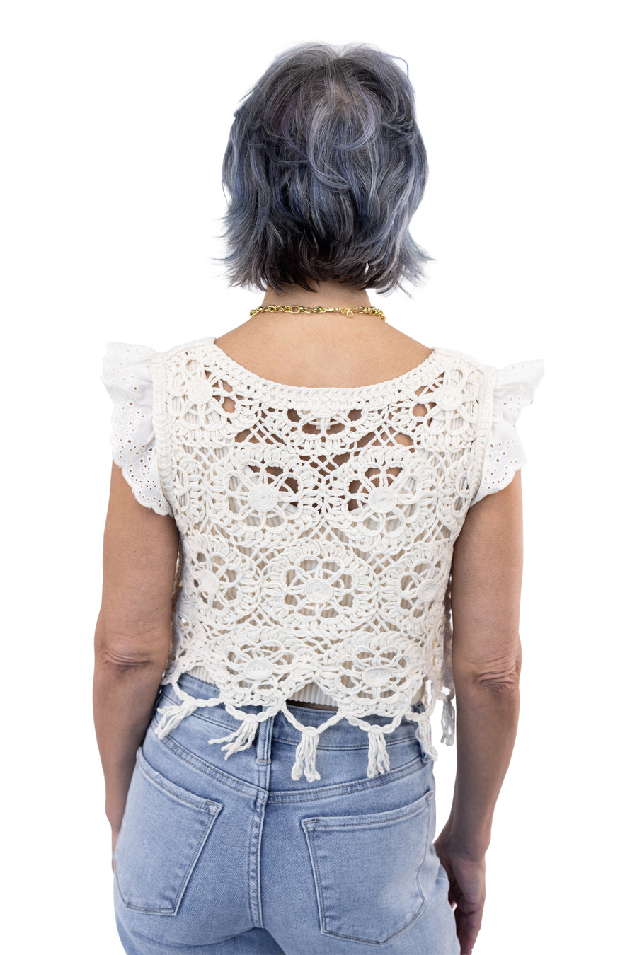 Women's Eyelet Lace Sleeve Crochet Top