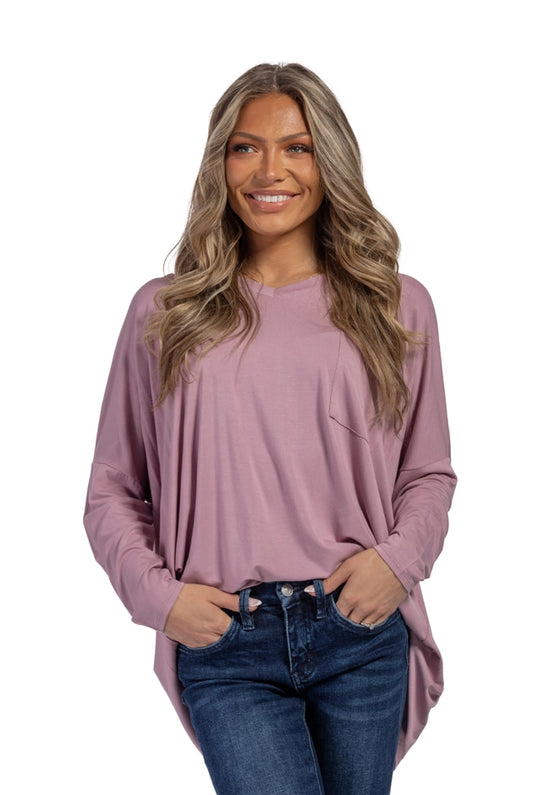 Women's Relaxed V-Neck Long Sleeve Top