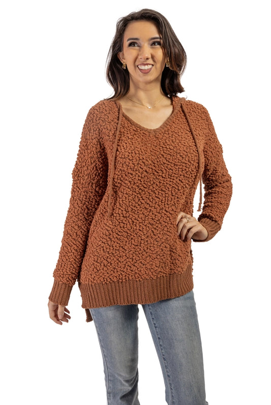 Women's V-Neck Hooded Sweater