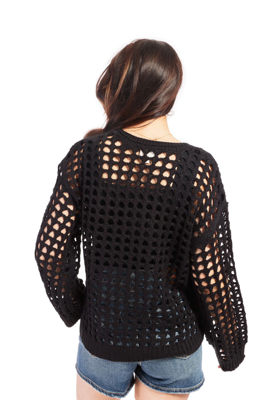 Women's Open Knit Sweater-Black