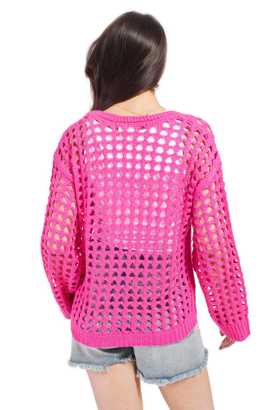 Women's Open Knit Sweater-Fuchsia