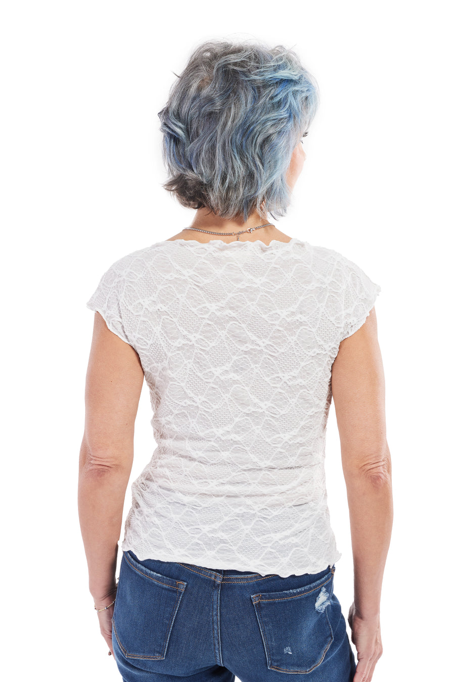 Women's Lace Lettuce Hem Short Sleeve Top