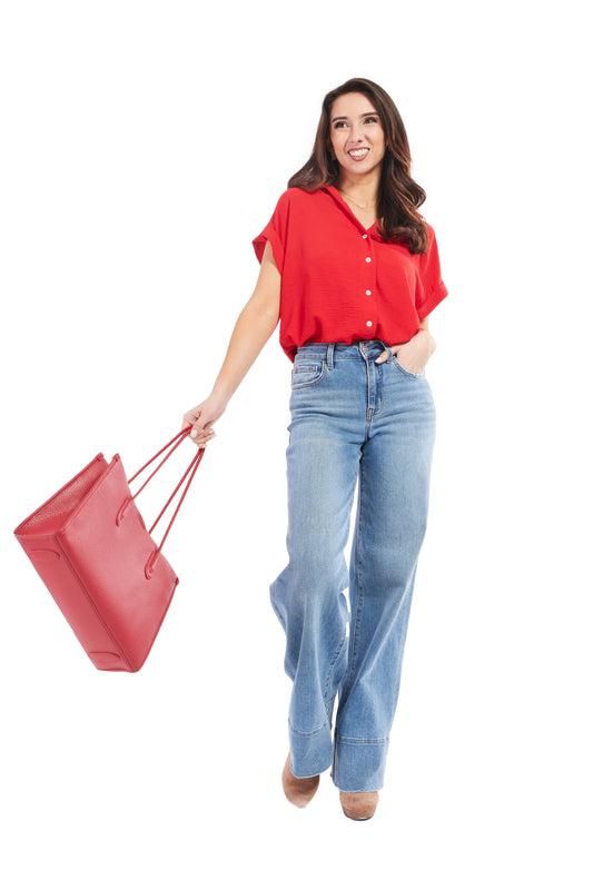 Women's Collared Button Up Short Sleeve Shirt