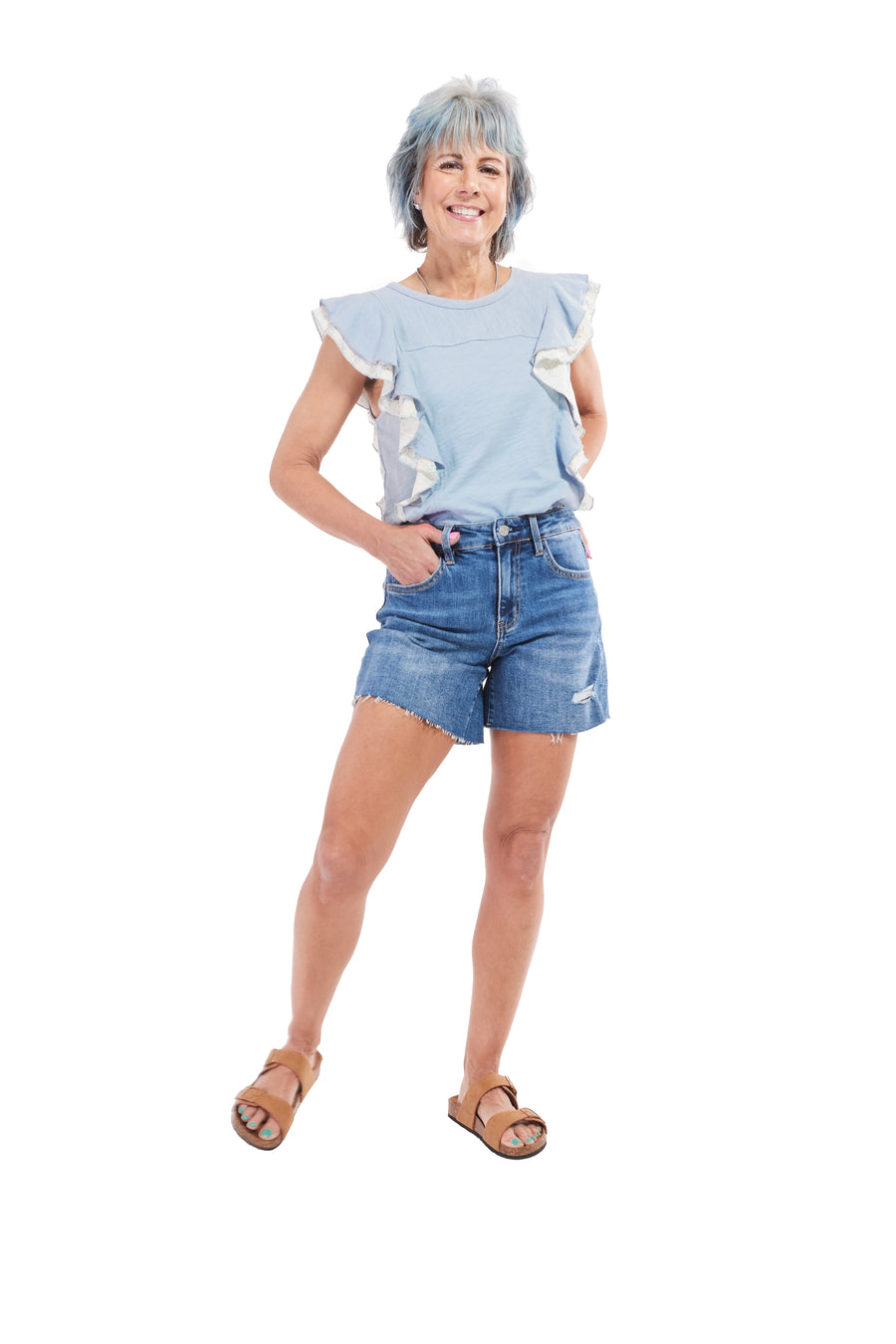 Women's Ditsy Print Button Back Ruffled Top