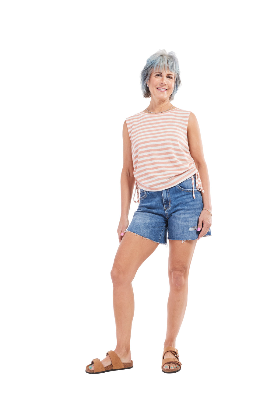 Women's Striped Side Ruched Top