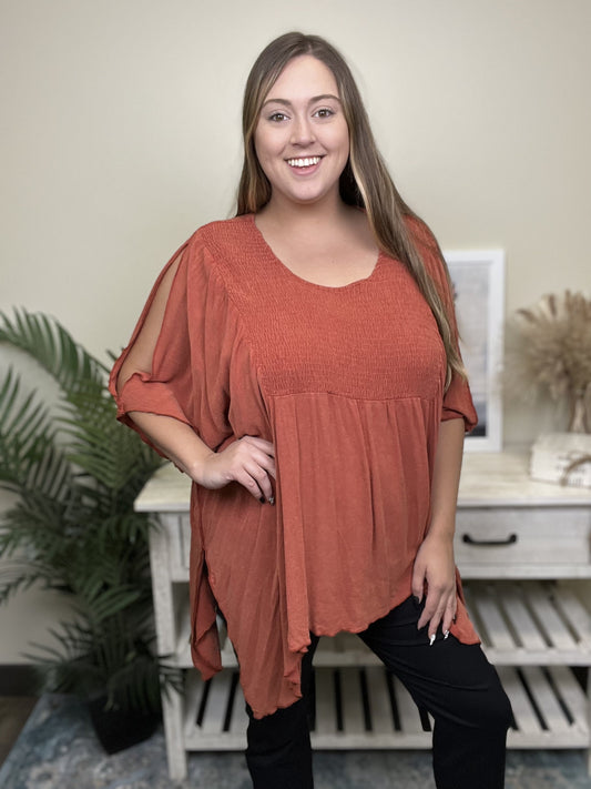 Free Flowing Women's Eyelet Slit Flowy Smock Top *Final Sale*