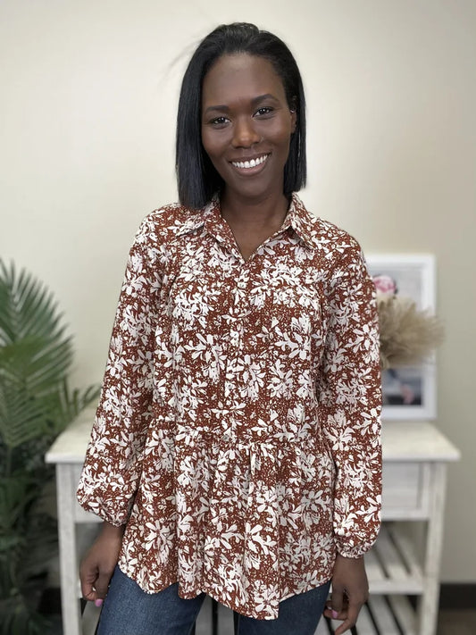 Look At Us Women's Floral Ruffled Button Down Long Sleeve Top *Final Sale*