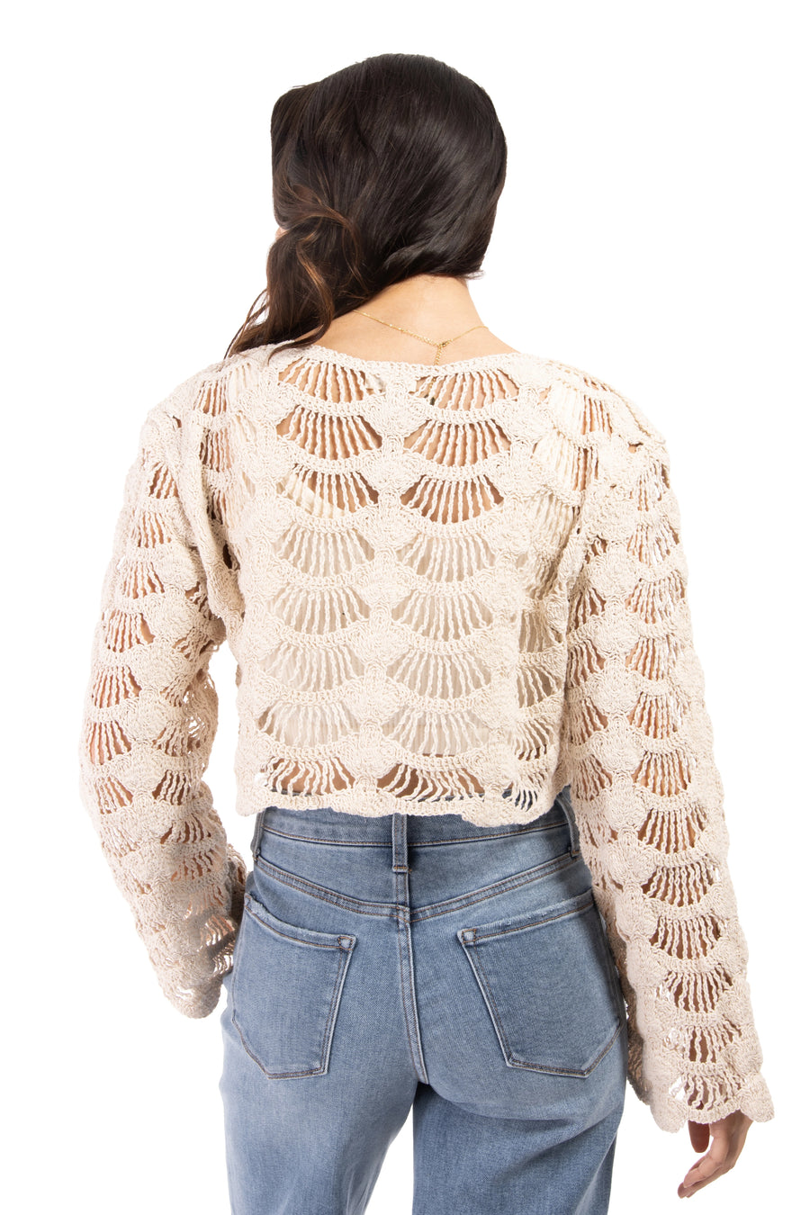 Always Positive Women's Crochet Bell Sleeve Crop Top