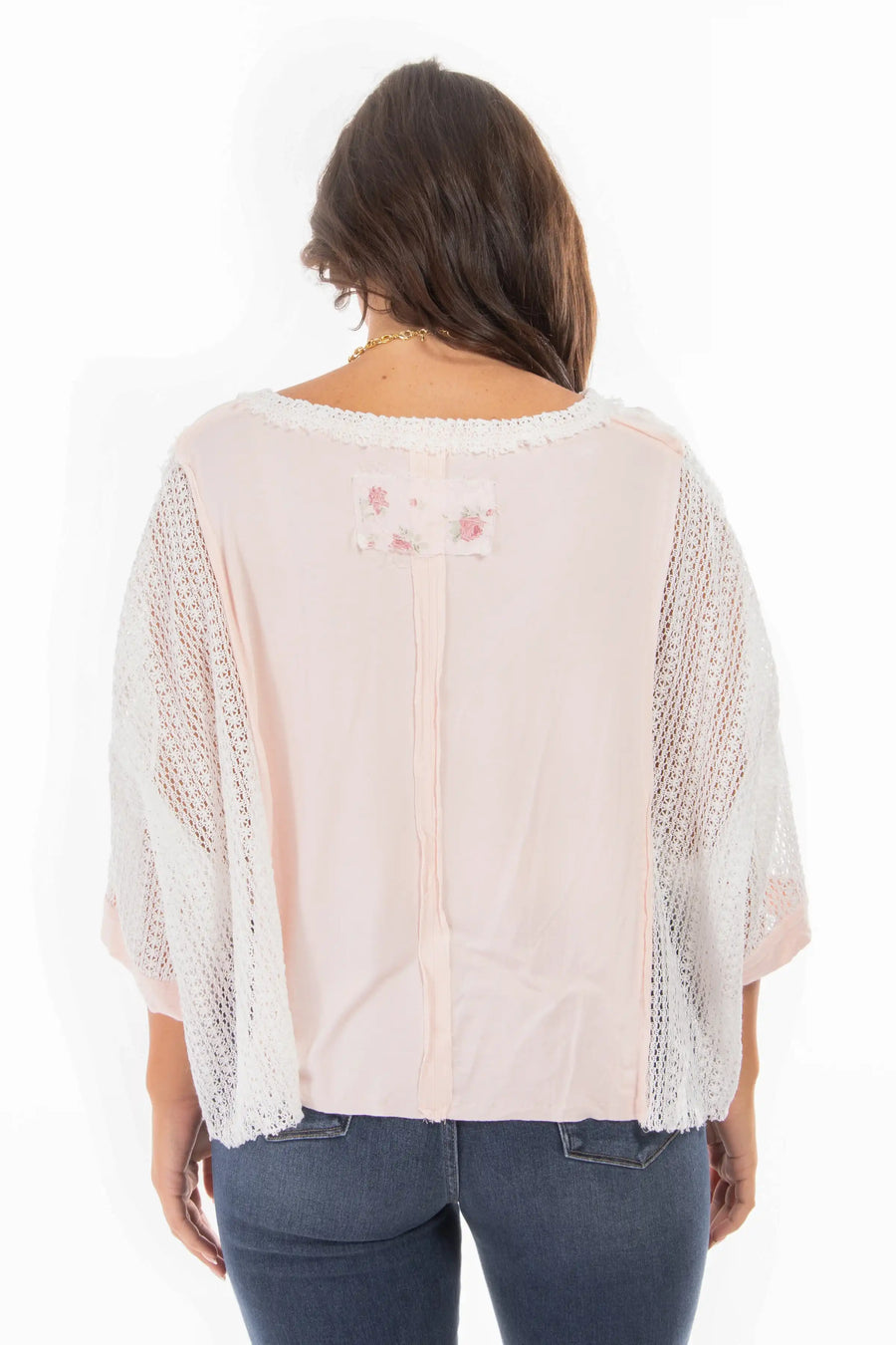 Flowers In The Garden Women's Boho Crochet Pocket 3/4 Sleeve Top