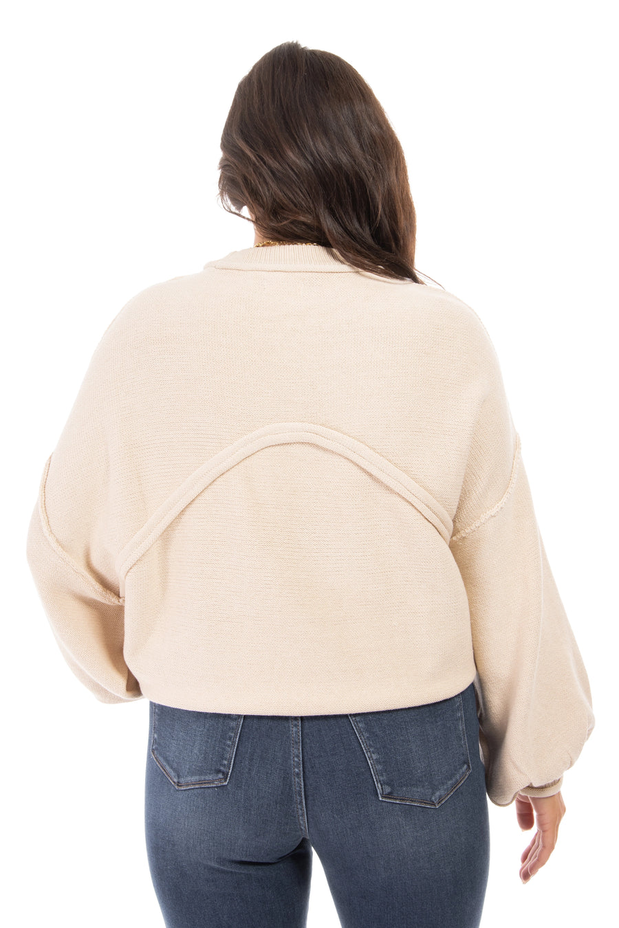 Hills of California Women's Hi-Lo Balloon Sleeve Sweater