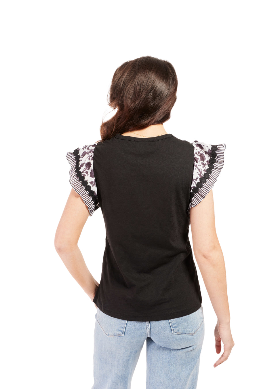 Women's Floral Striped Ruffle Sleeve Top