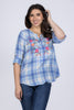 Pretty Coming And Going Women's Embroidered Button Tab Roll Sleeve Top