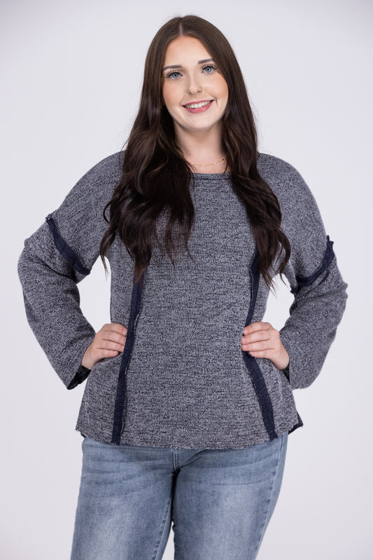 Night Goes On Women's Distressed Waffle Knit Long Sleeve Top