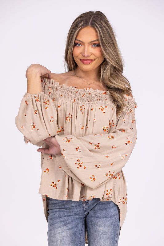 Pretty Girl Women's Floral Off The Shoulder Long Sleeve Top