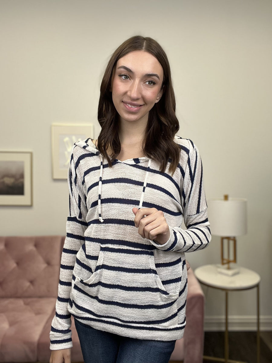 Stripes Align Women's Lightweight Striped Knit Hoodie Top *Final Sale*