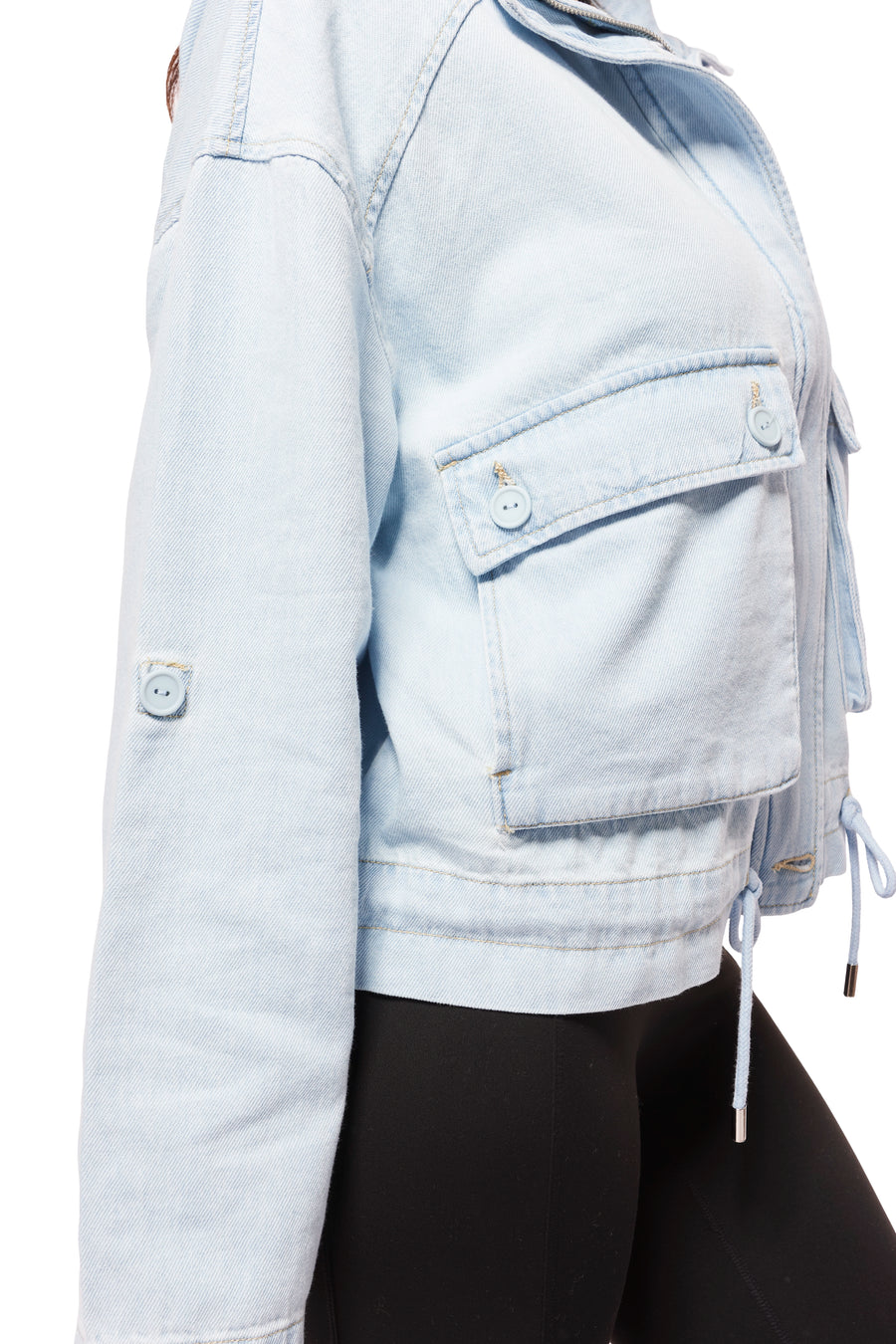 Risen Women's Oversized Cargo Pocket Denim Jacket