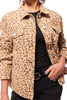 Risen Women's Leopard Animal Print Oversized Denim Jacket