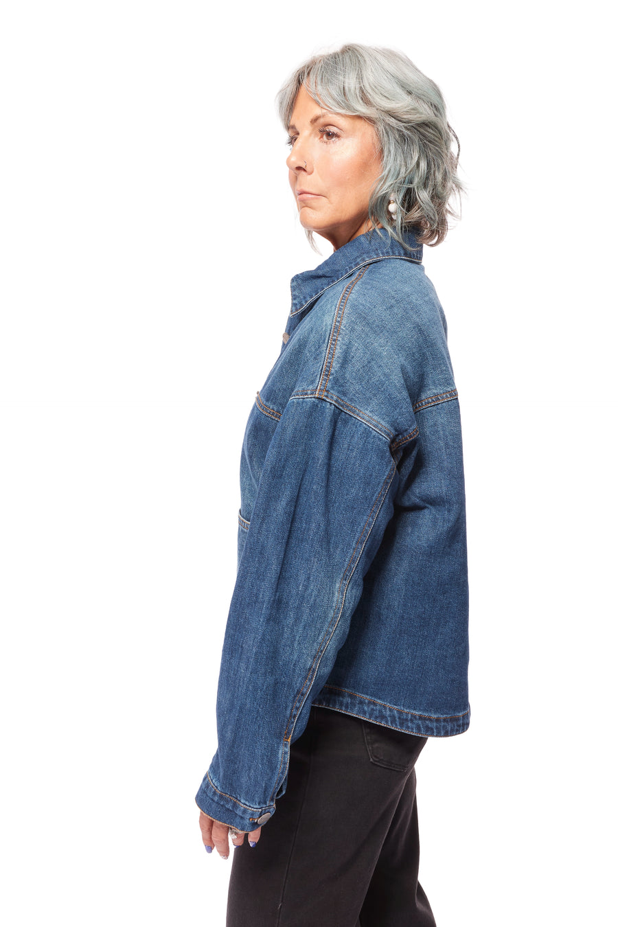 Risen Women's Patch Pocket Relaxed Denim Jacket