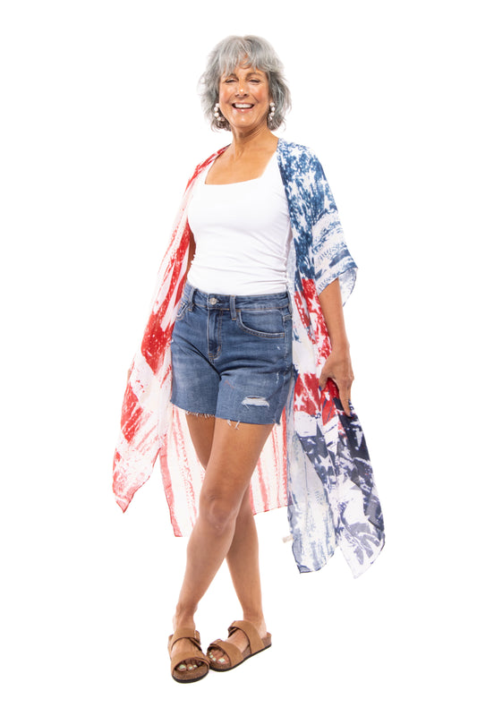 Bold Stripes & Bright Stars Women's Short Sleeve Kimono *Final Sale*