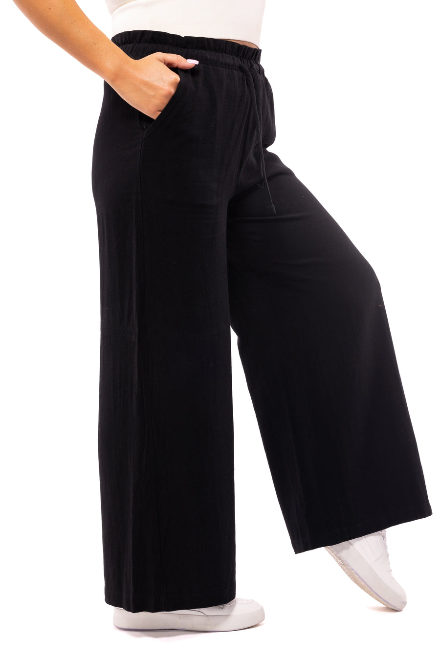 High-Waist Solid Woven Pants