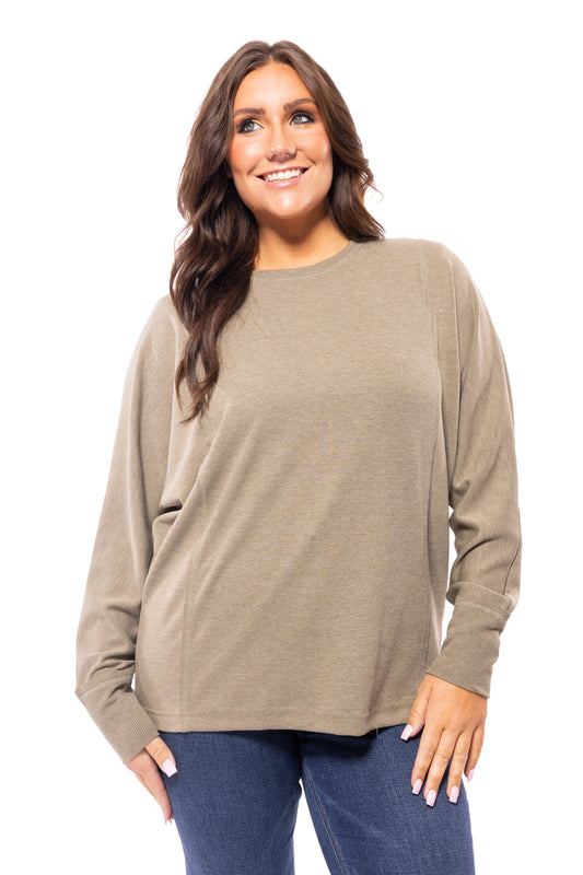 Peace Of Mind Women's Ribbed Paneled Long Sleeve Pullover Top *Final Sale*
