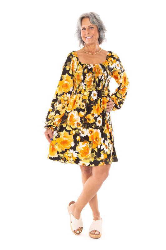 Love Affair Women's Lightweight Floral Print Long Sleeve Dress *Final Sale*