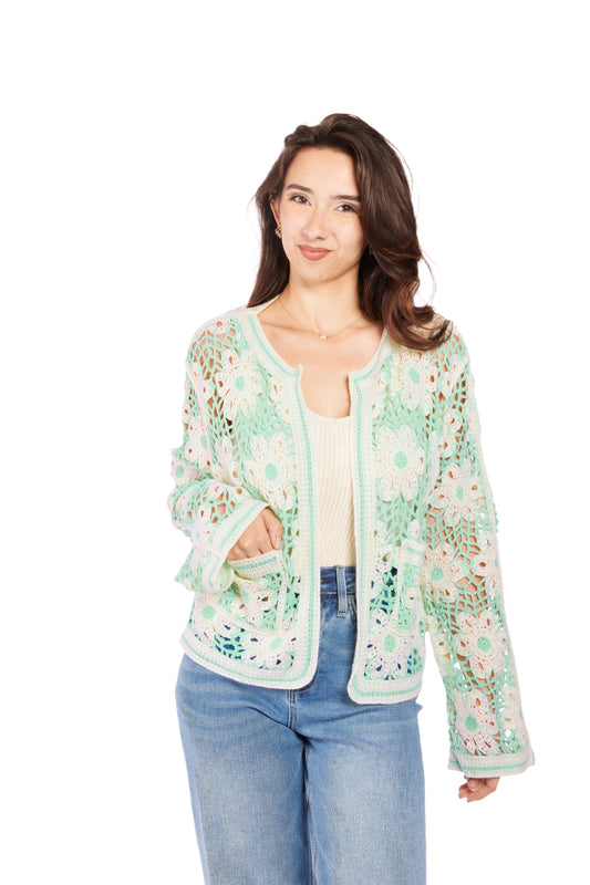 Women's Floral Knit Cropped Cardigan