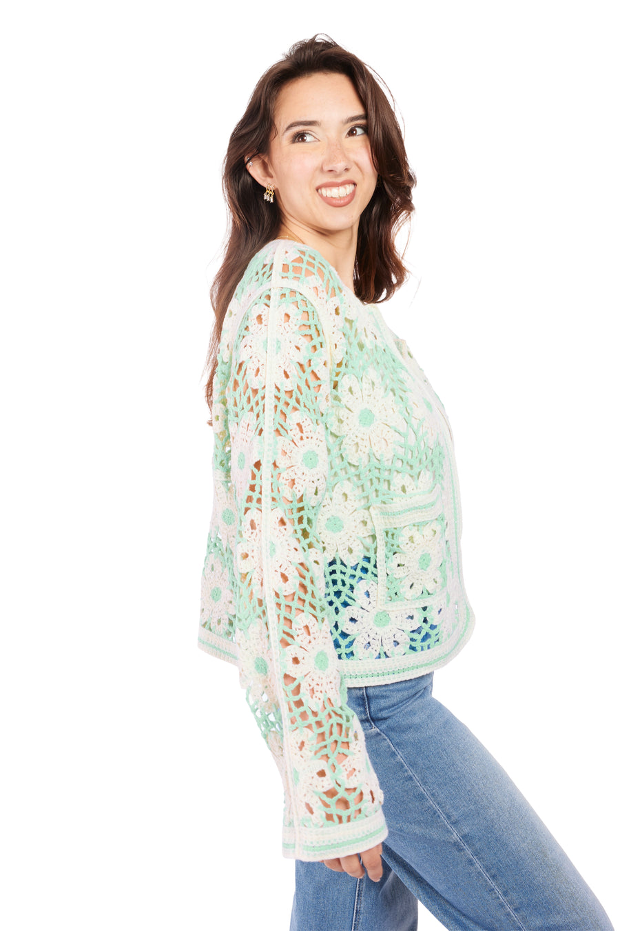 Women's Floral Knit Cropped Cardigan
