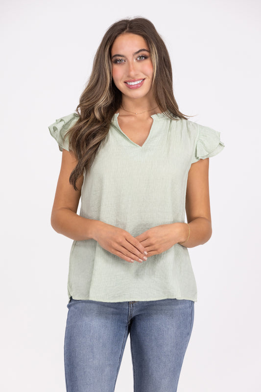 Without You Women's Ruffled V-Neck Short Sleeve Top *Final Sale*
