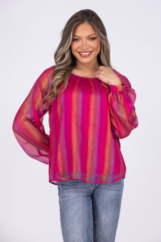 Shimmer For Days Women's Bold Long Balloon Sleeve Top