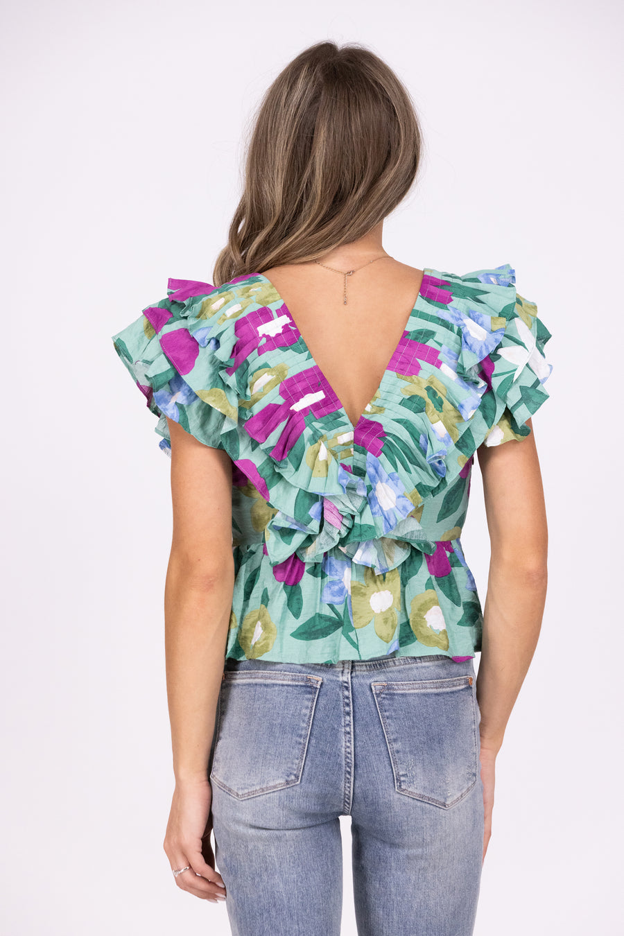 See Me Later Women's V-Neckline Ruffle Short Sleeve Top